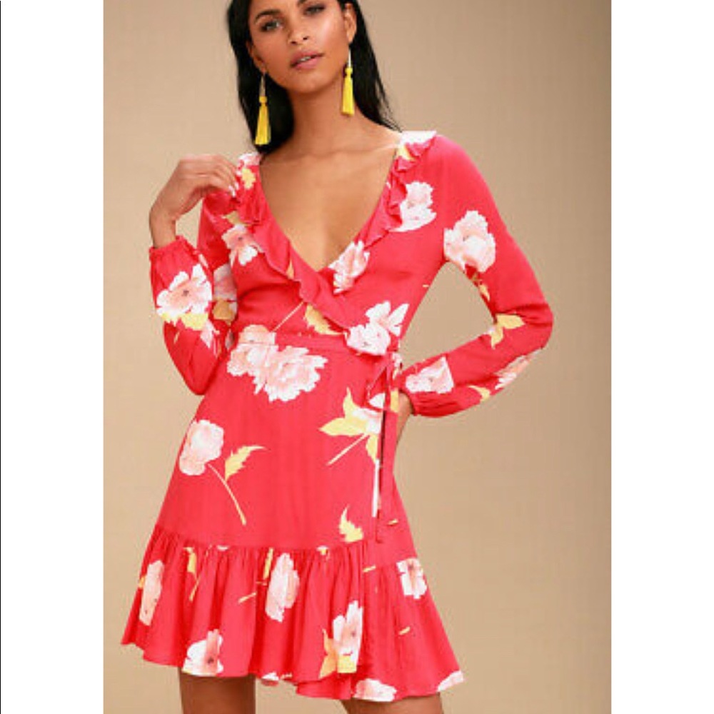 Billabong Coral Floral Wrap Dress NEW